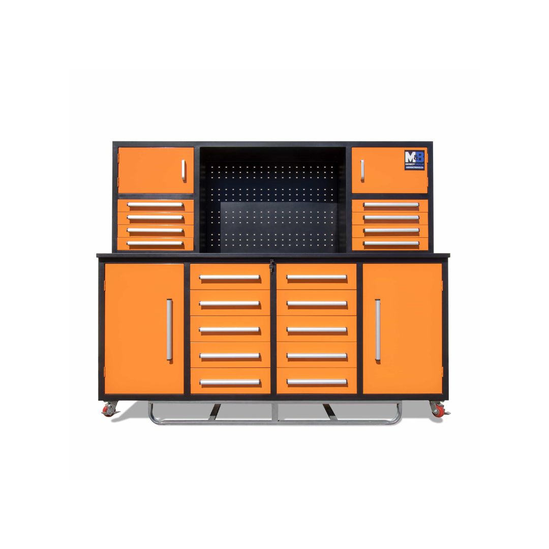 M&B | 7&rsquo; Workbench Cabinet with 18 Drawers - Container Services Pty Ltd